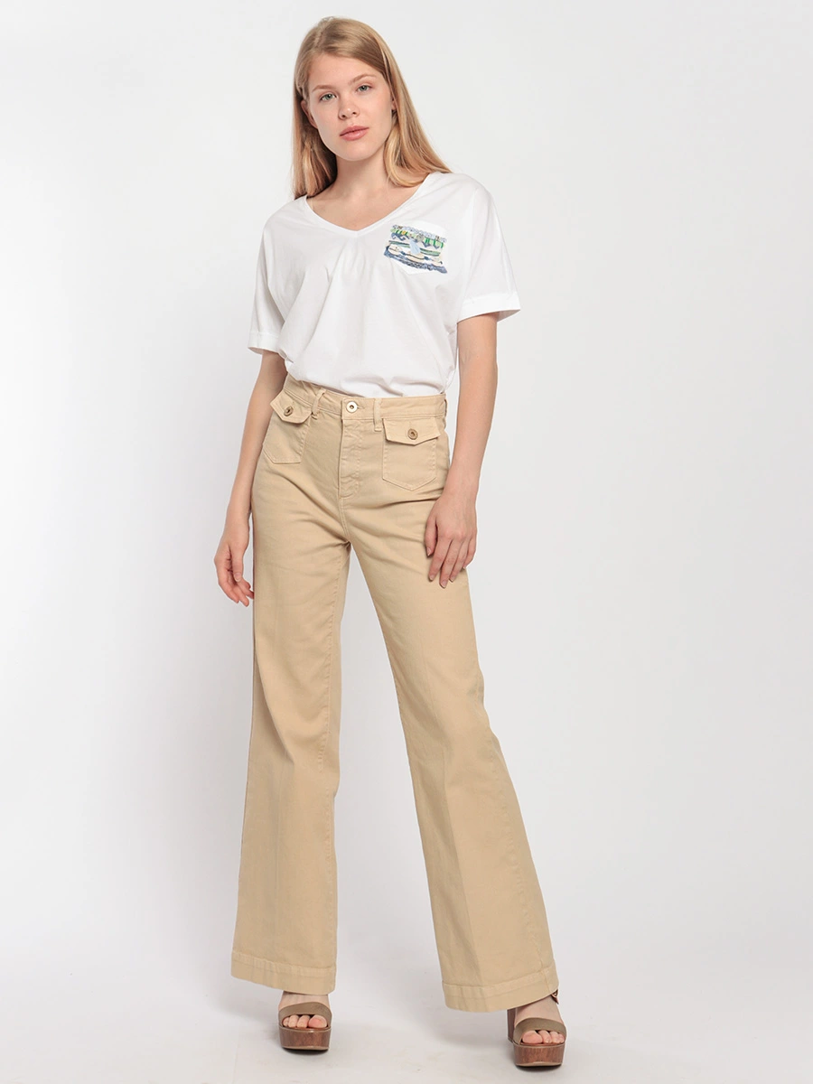 Брюки палаццо с накладными карманами